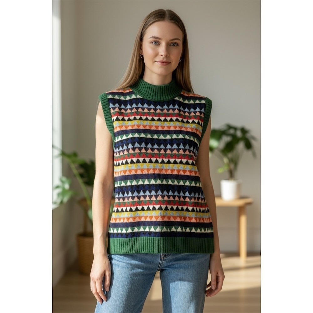 Aldomartins Sweater Vest Womens Size M Multicolor Geometric Fair Isle Knit wool
